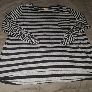 FADED glory black and gray striped 3/4 sleeve or full length top with pocket